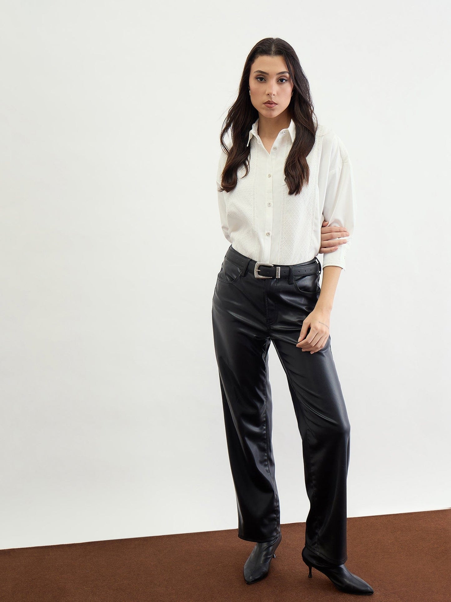Iconic Women White Solid Collar Shirt