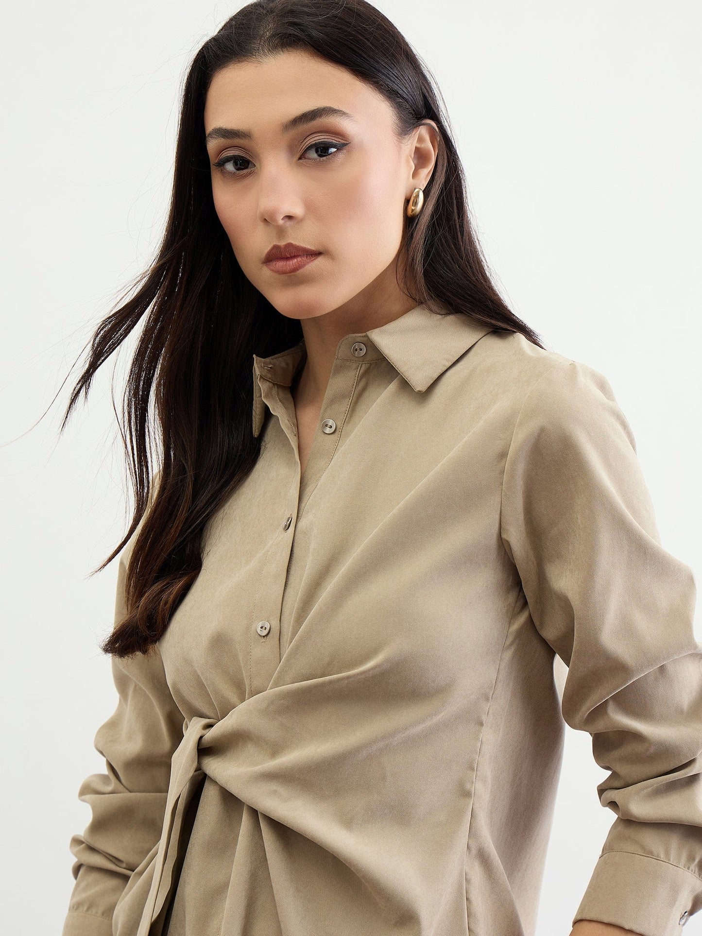 Iconic Women Green Solid Collar Shirt