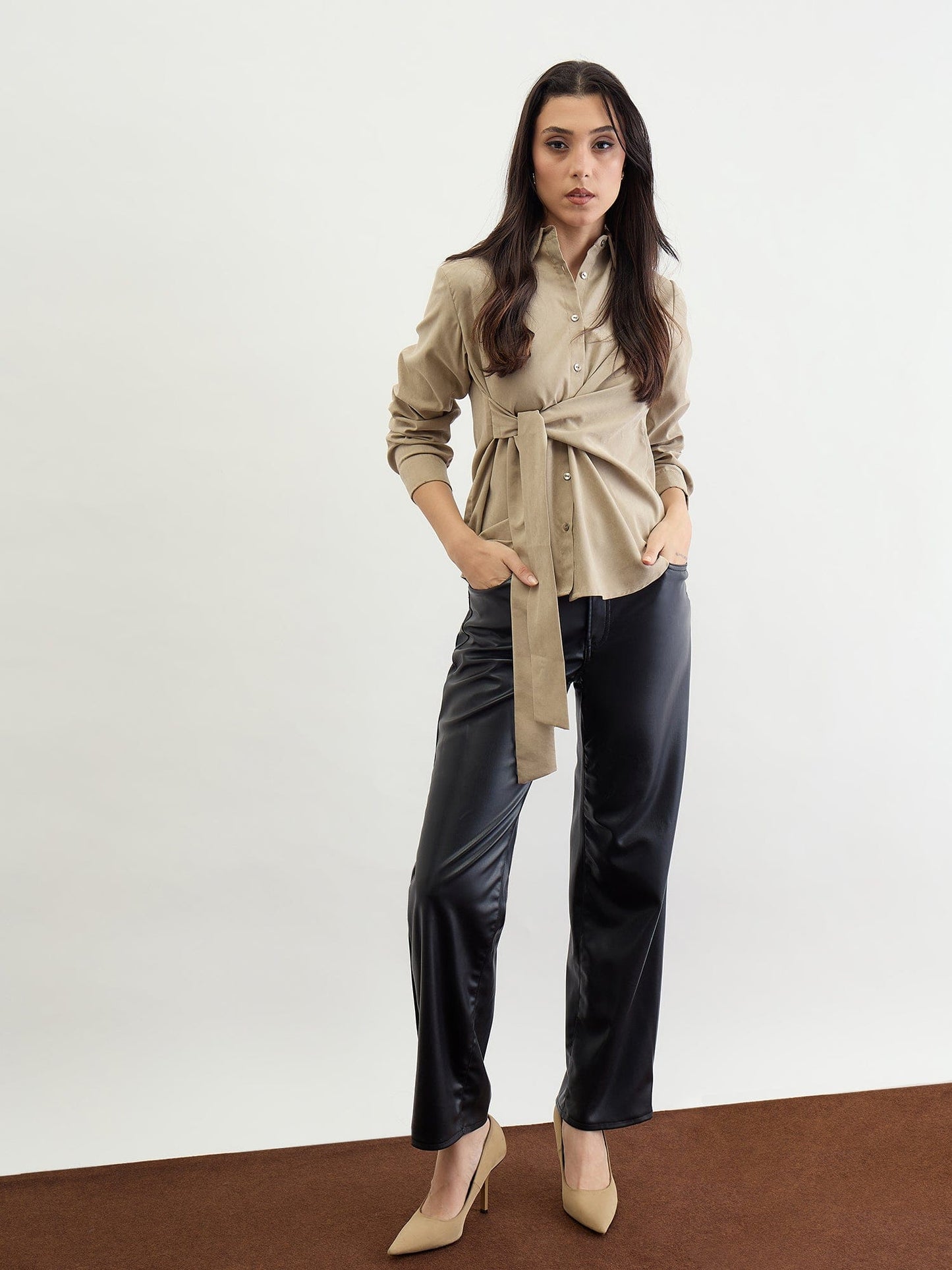 Iconic Women Green Solid Collar Shirt