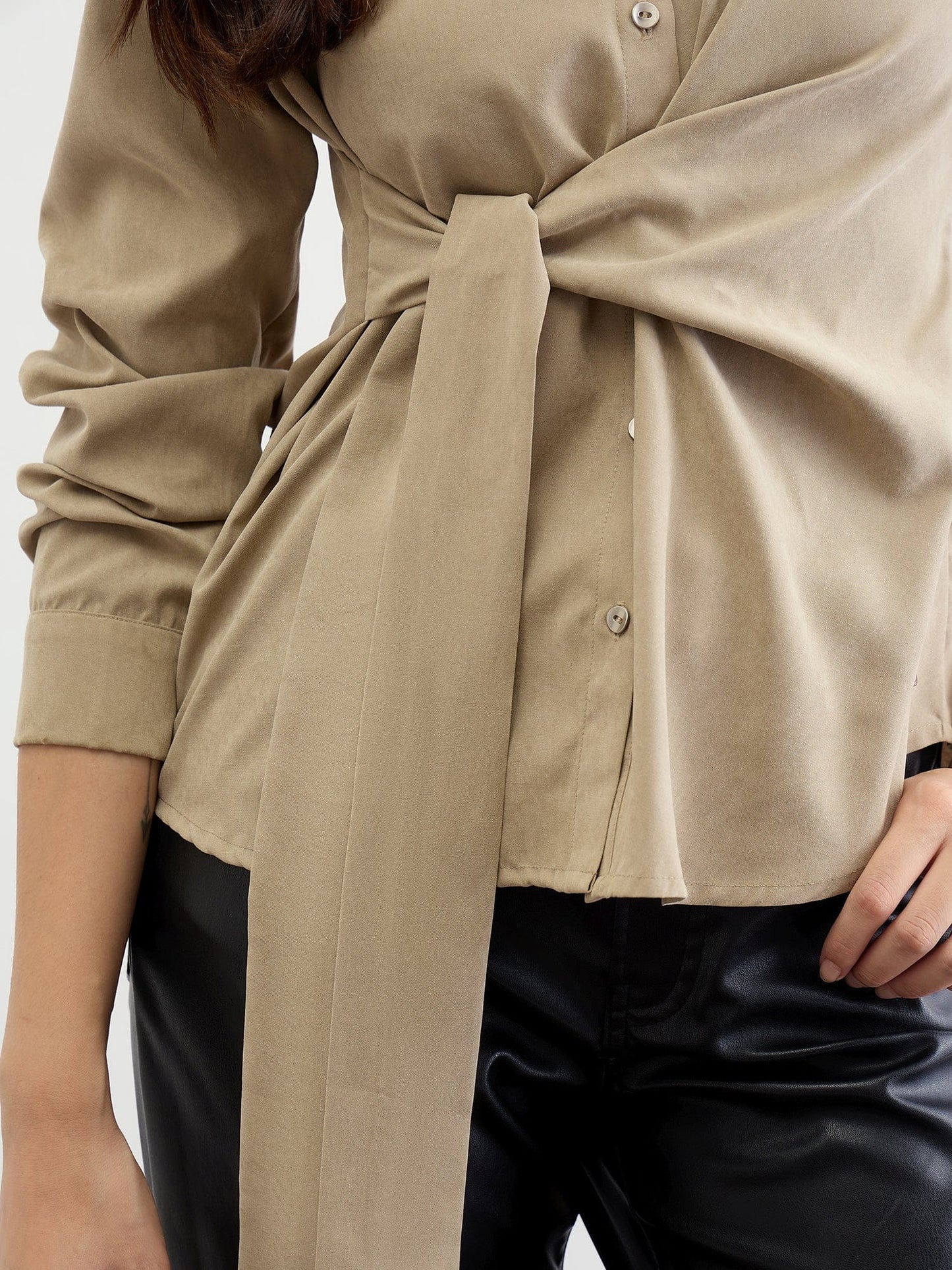 Iconic Women Green Solid Collar Shirt