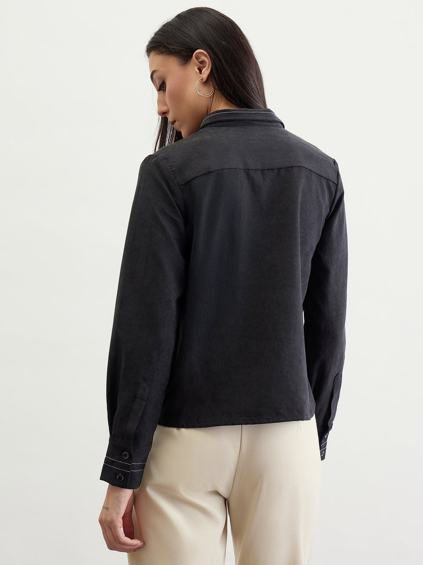 Iconic Women Black Solid Collar Shirt