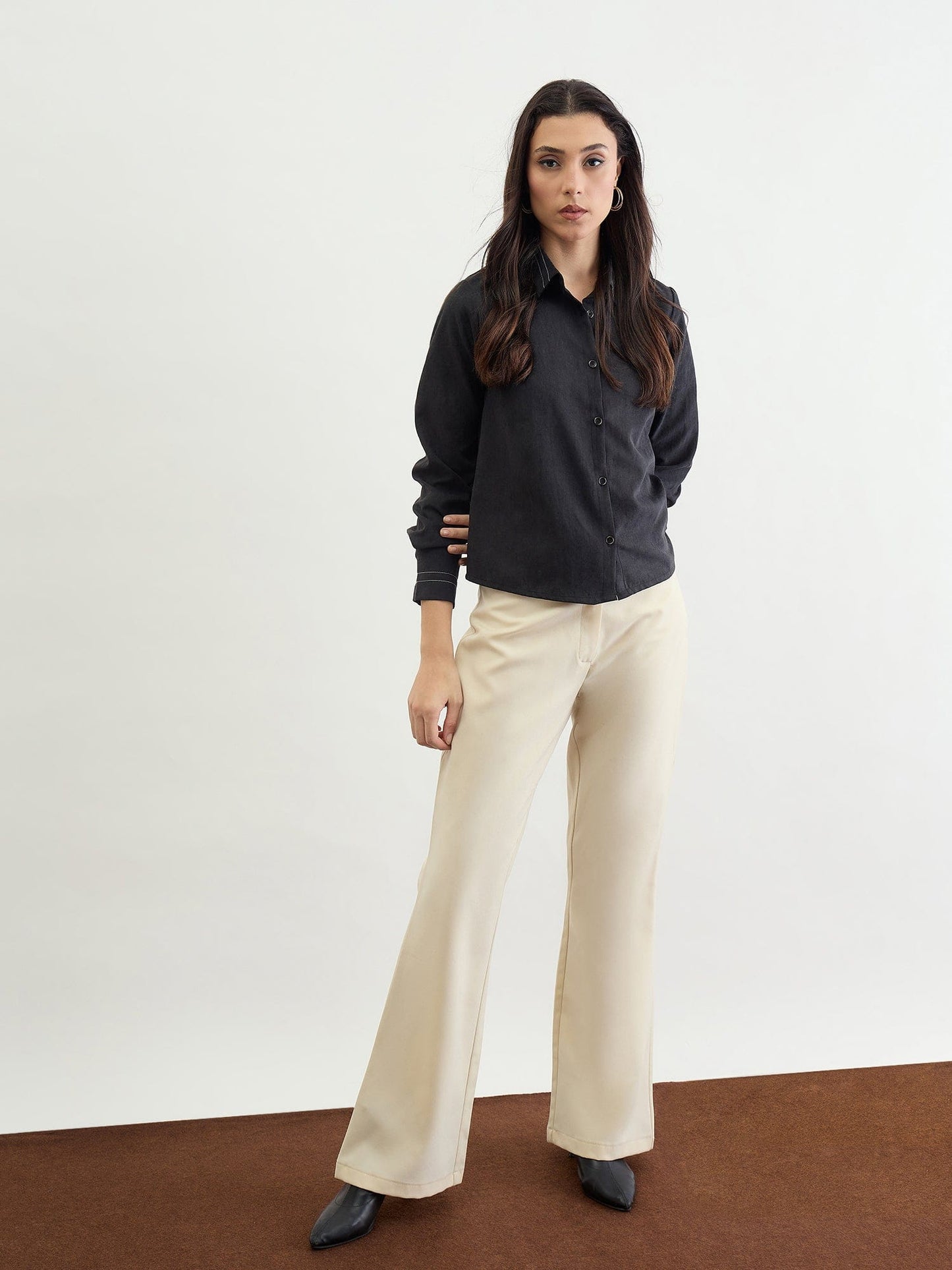 Iconic Women Black Solid Collar Shirt