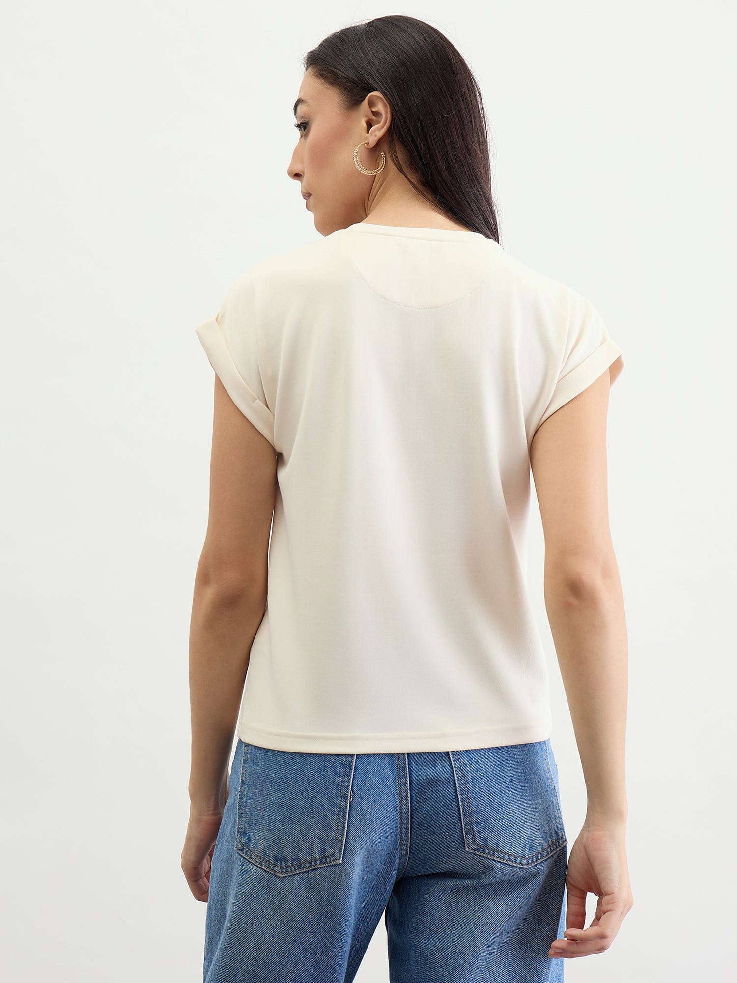 Iconic Women White Solid Crew Neck Tshirt