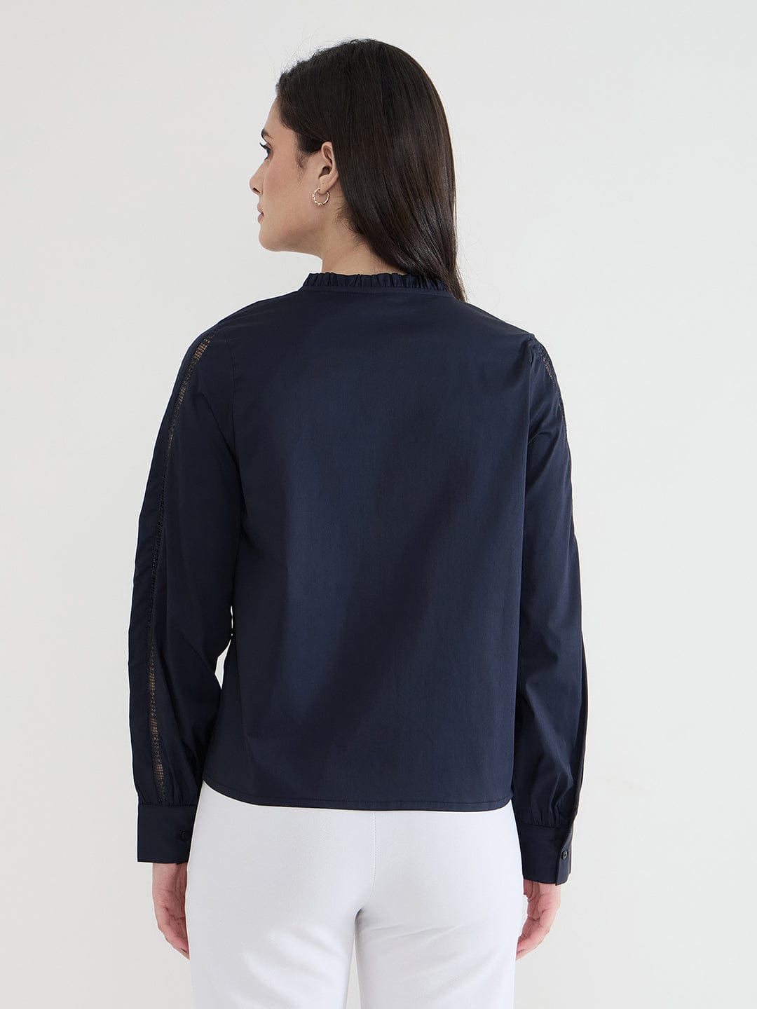 Iconic Women Blue Solid Round Neck Top