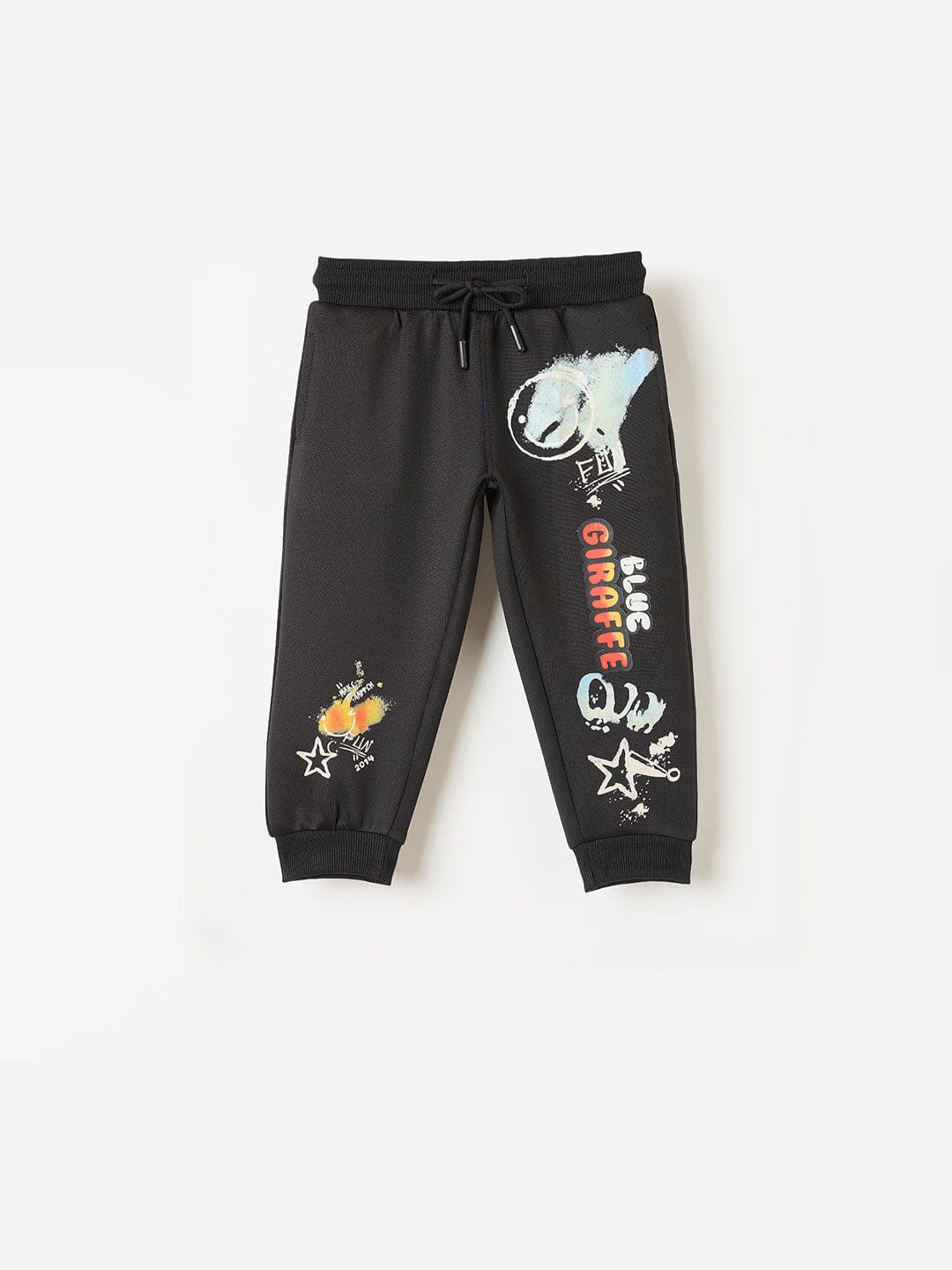 Blue Giraffe Boys Black Regular Fit Graphic Sweatpant