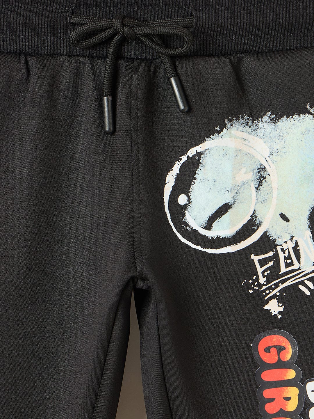 Blue Giraffe Boys Black Regular Fit Graphic Sweatpant