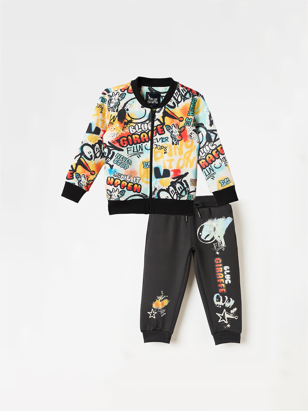 Blue Giraffe Boys Black Regular Fit Graphic Sweatpant