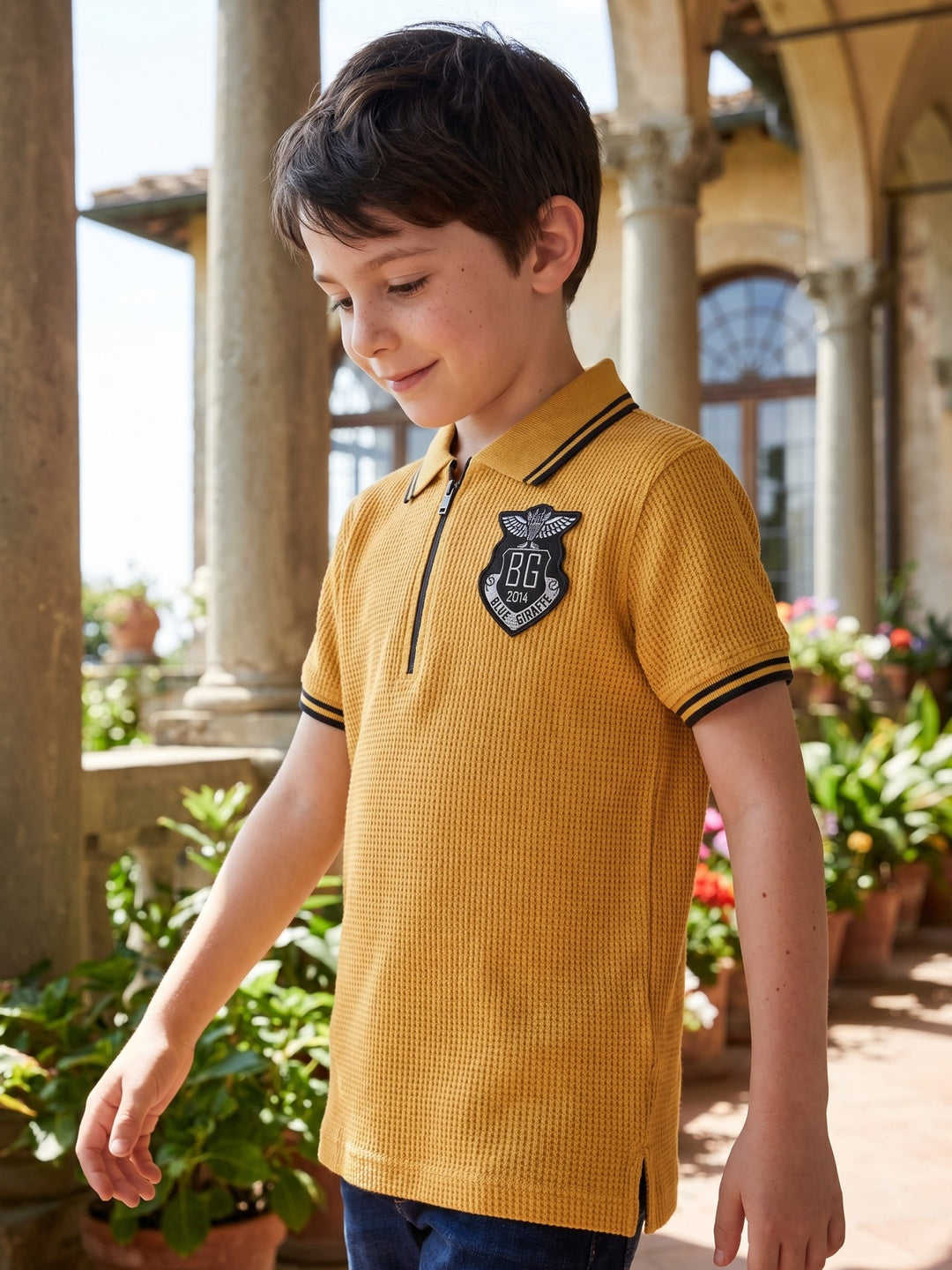 Blue Giraffe Boys Green Knitted Polo Tshirt
