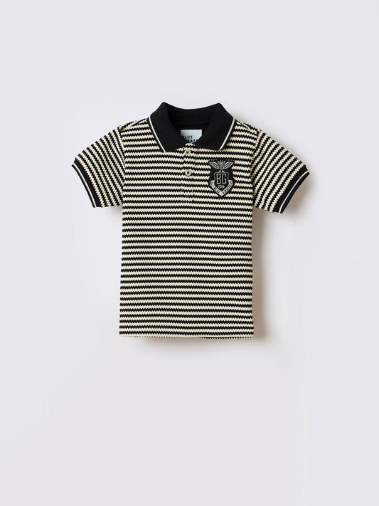 Blue Giraffe Boys Black Striped Polo Tshirt