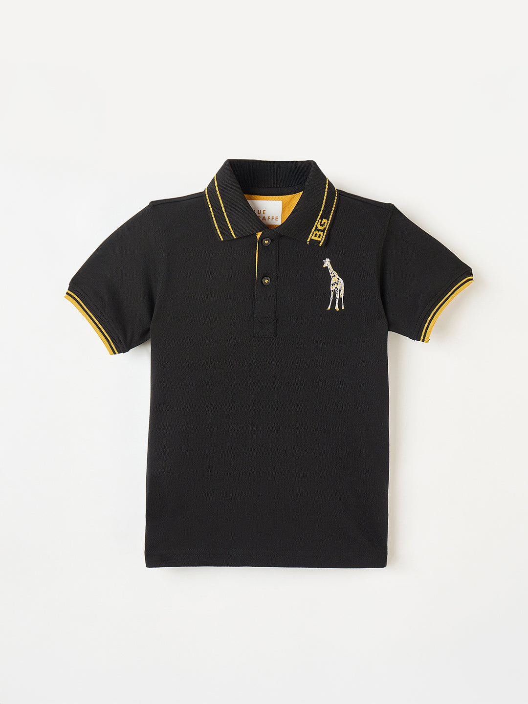 Blue Giraffe Boys Black Solid Polo Tshirt