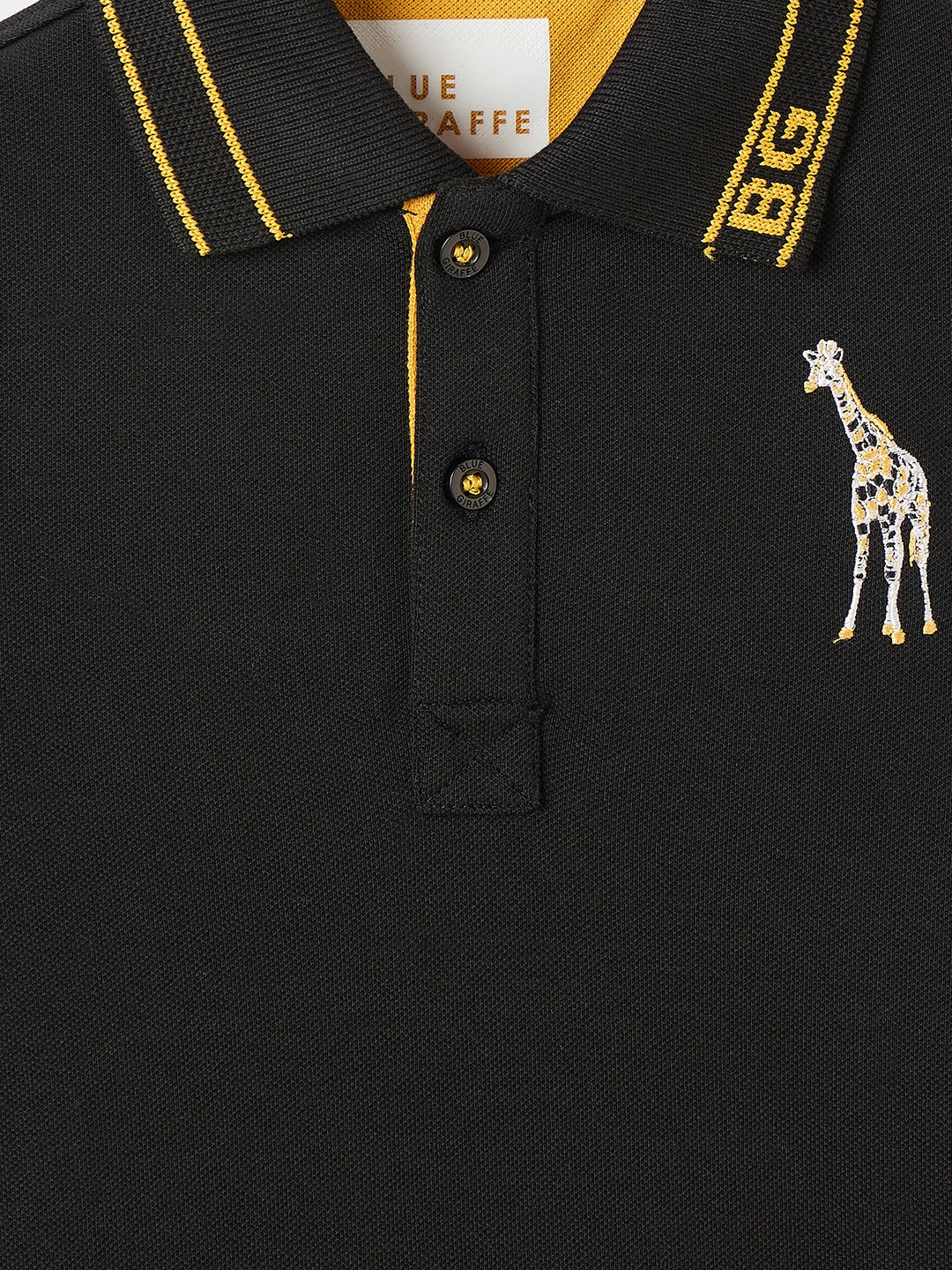 Blue Giraffe Boys Black Solid Polo Tshirt
