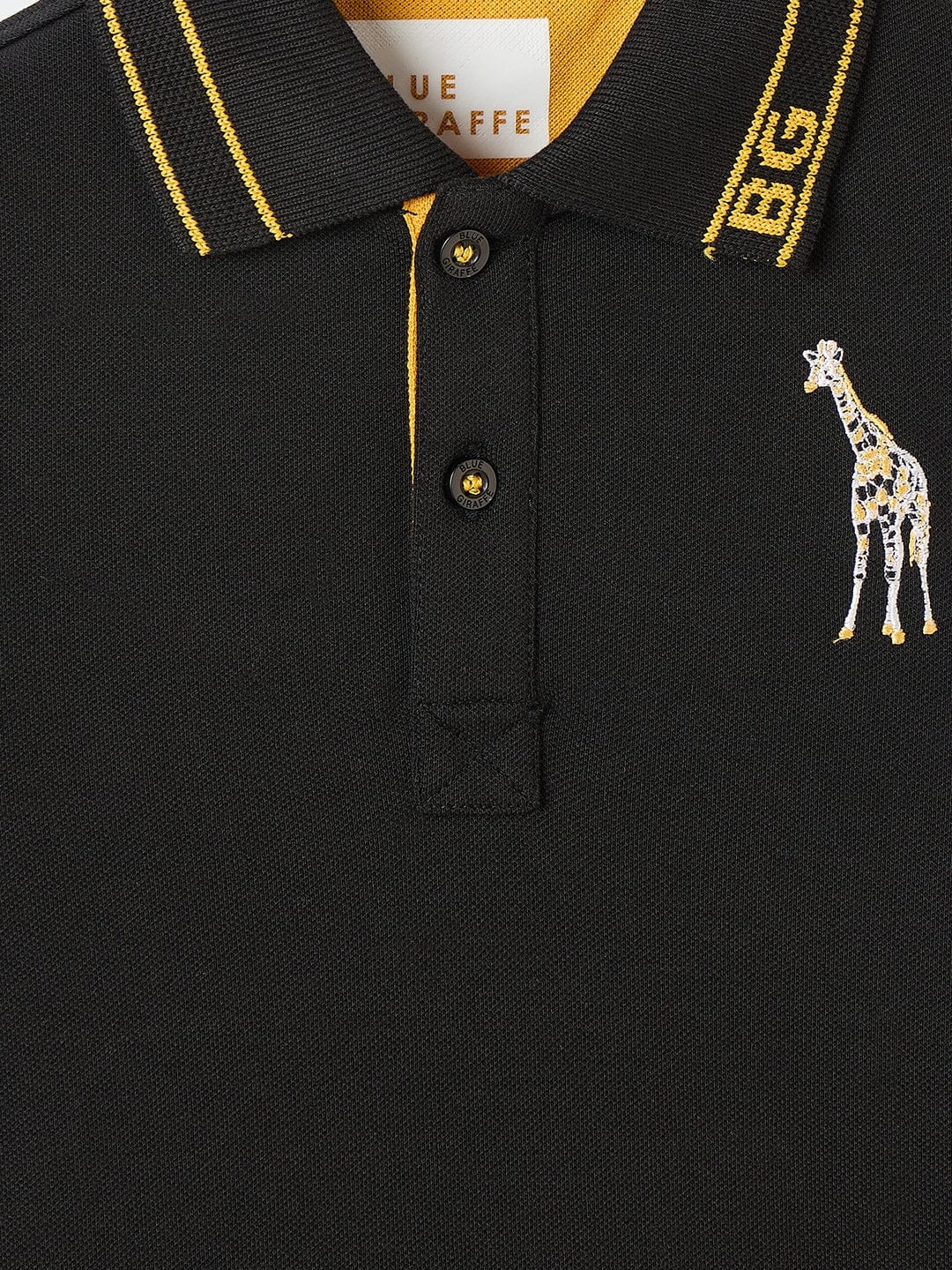 Blue Giraffe Boys Black Solid Polo Tshirt