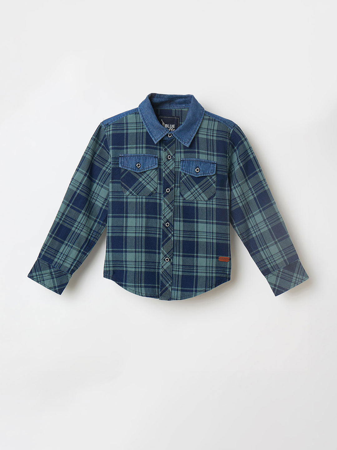 Blue Giraffe Boys Yellow Checks Collar Shirt