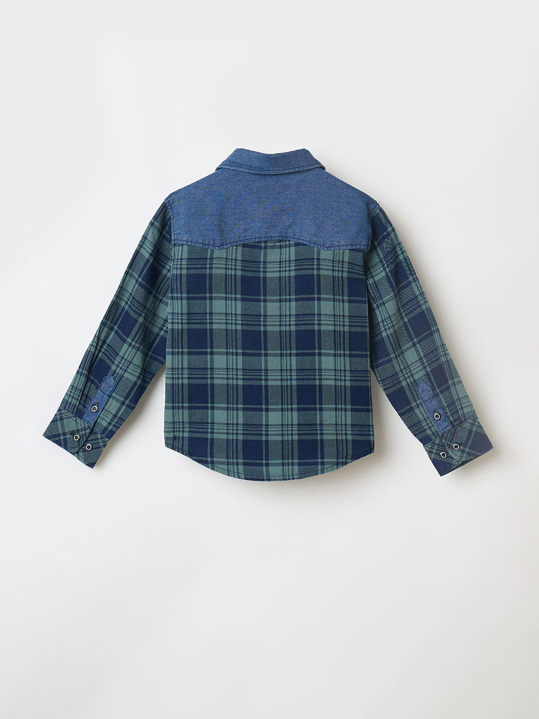 Blue Giraffe Boys Yellow Checks Collar Shirt