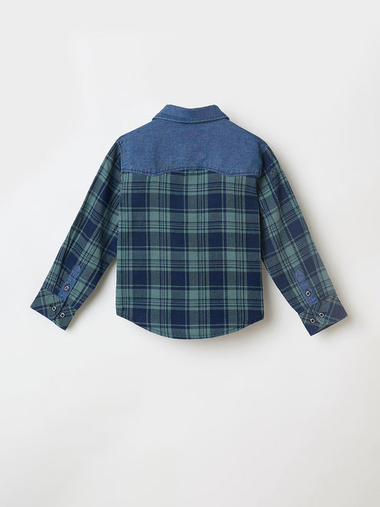 Blue Giraffe Boys Yellow Checks Collar Shirt