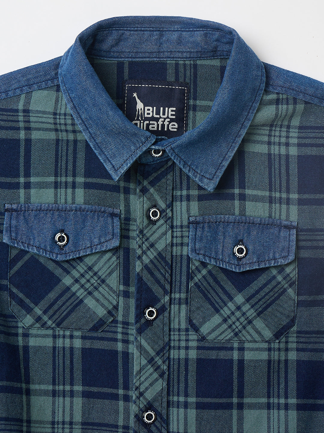Blue Giraffe Boys Yellow Checks Collar Shirt