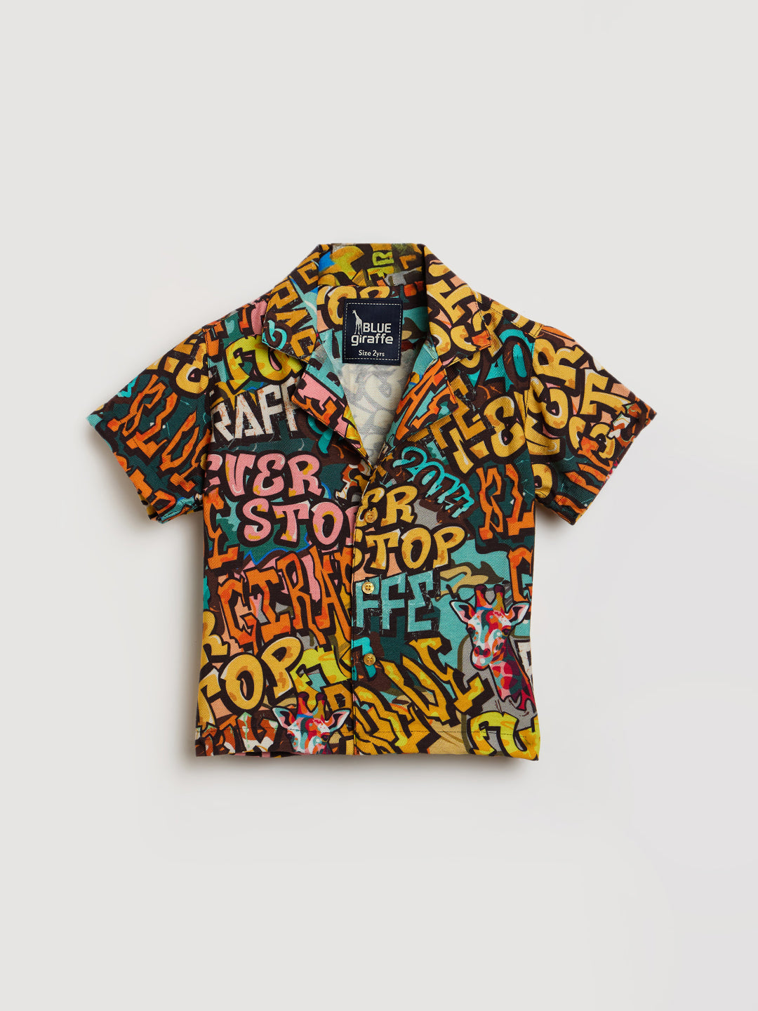 Blue Giraffe Boys Multicolor Printed Lapel Collar Shirt