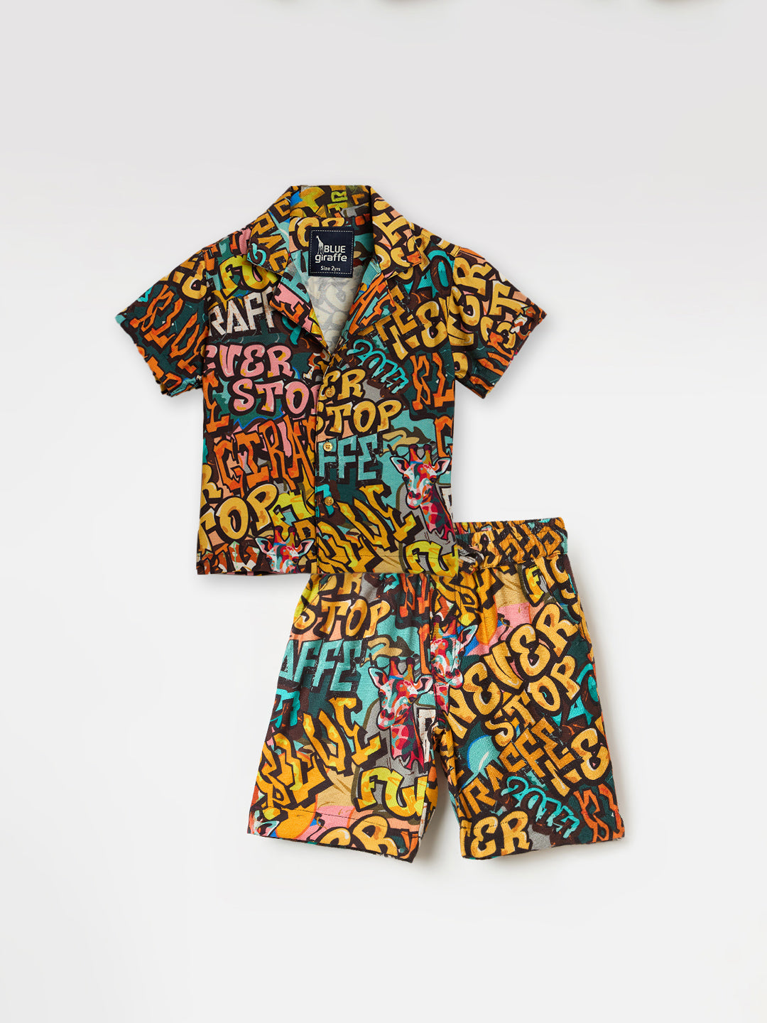 Blue Giraffe Boys Multicolor Printed Lapel Collar Shirt