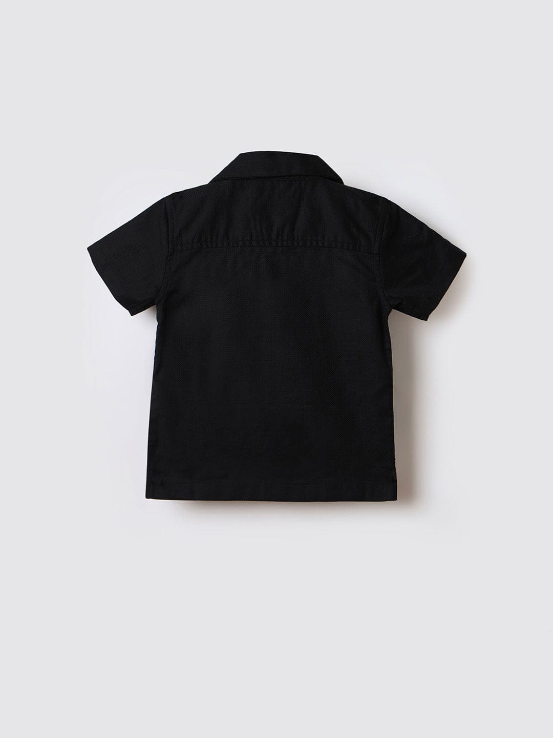 Blue Giraffe Boys Black Embroidered Lapel Collar Shirt