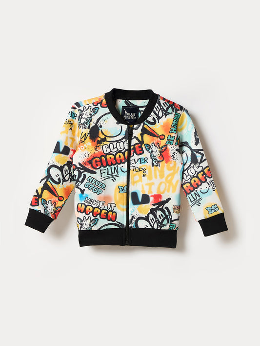 Blue Giraffe Boys Multi Graphic Band Collar Sweatshirt