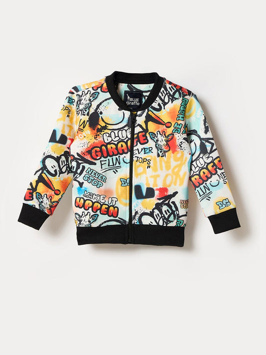 Blue Giraffe Boys Multi Graphic Band Collar Sweatshirt