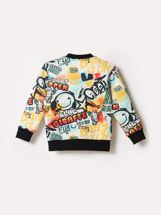 Blue Giraffe Boys Multi Graphic Band Collar Sweatshirt