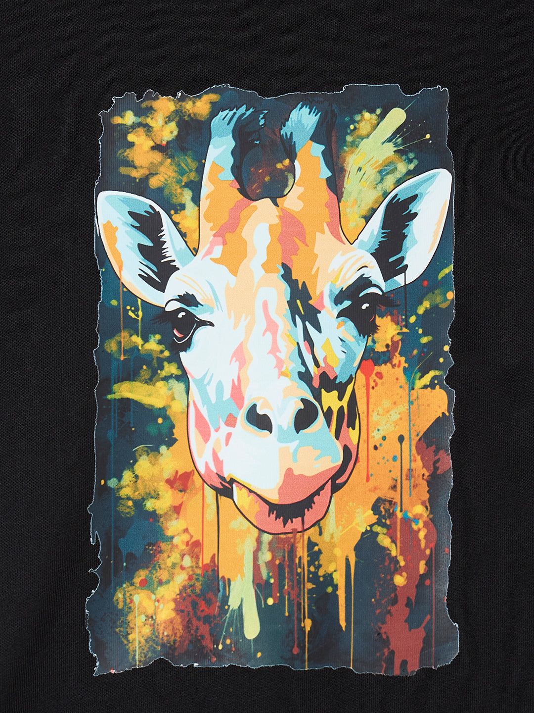 Blue Giraffe Boys Black Graphic Round Neck Tshirt