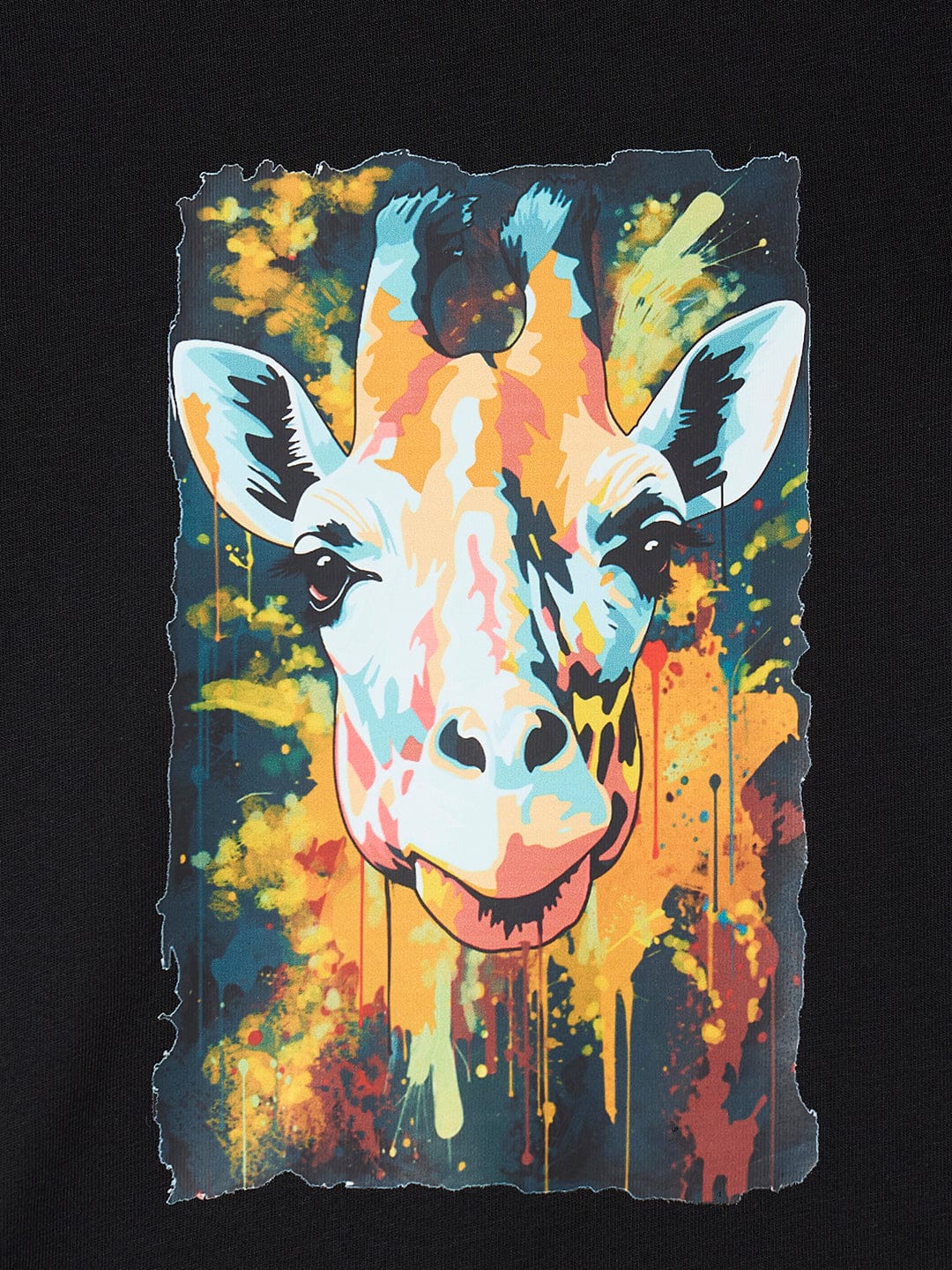 Blue Giraffe Boys Black Graphic Round Neck Tshirt