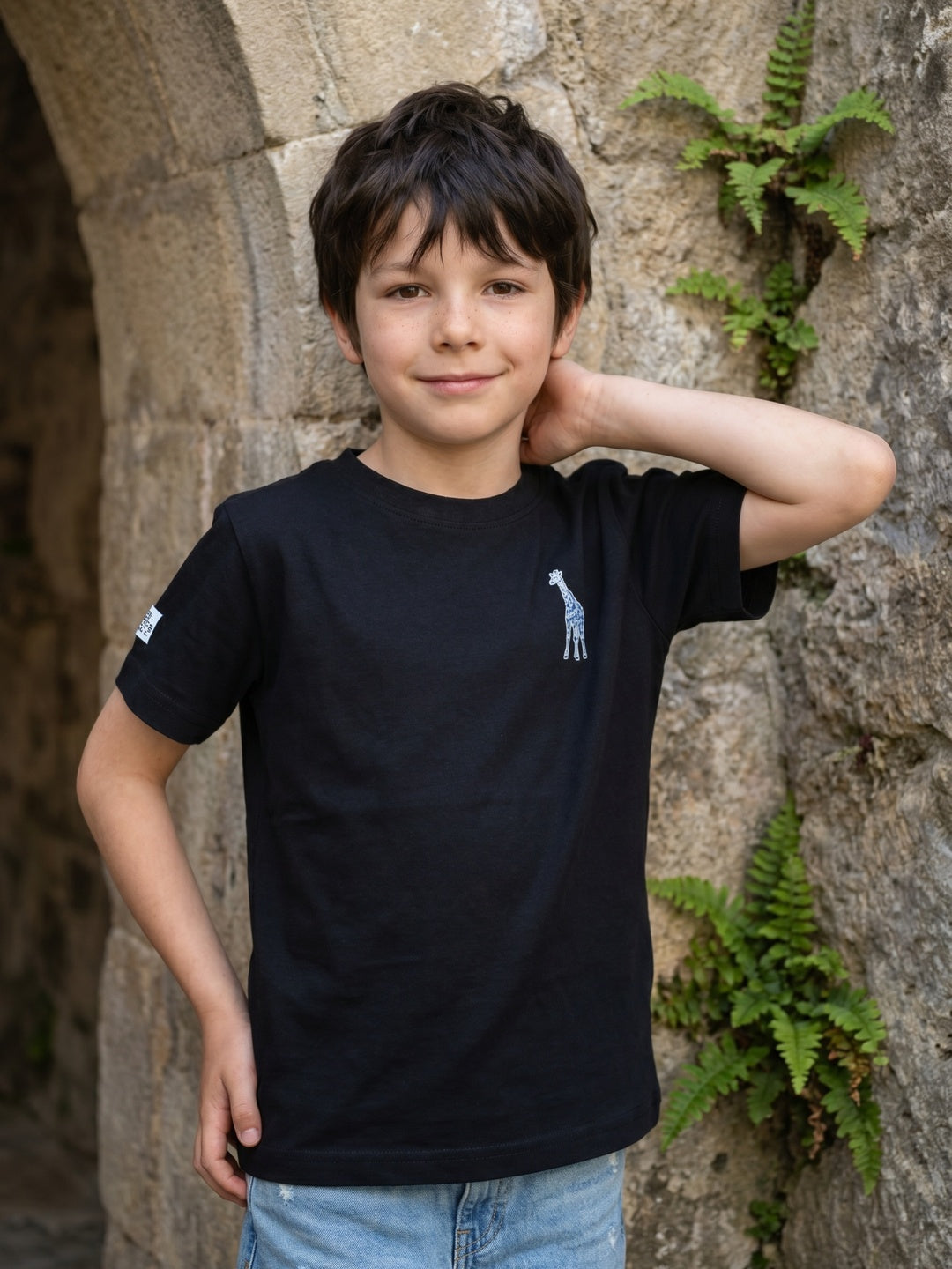 Blue Giraffe Boys Yellow Solid Round Neck Tshirt