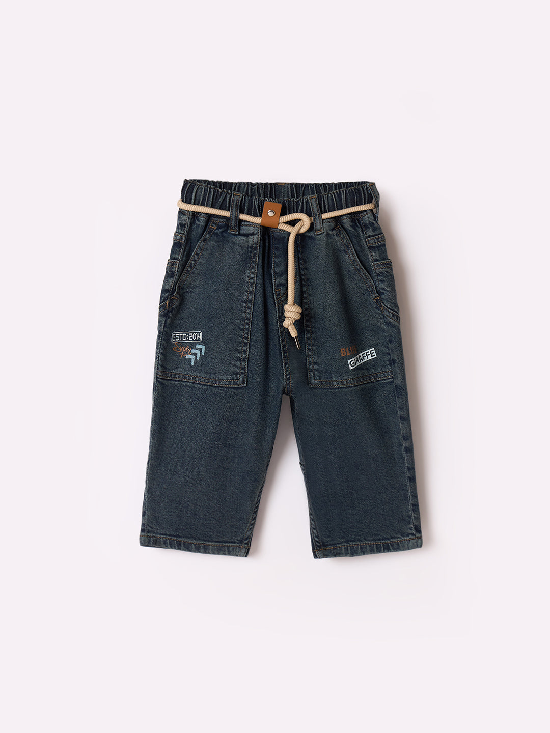 Blue Giraffe Boys Blue Boxy Fit Graphic Jeans