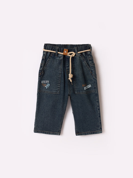 Blue Giraffe Boys Blue Boxy Fit Graphic Jeans