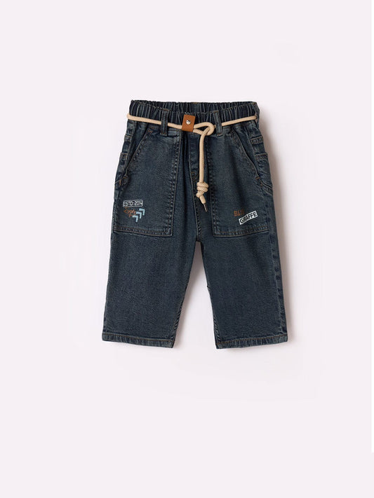 Blue Giraffe Boys Blue Boxy Fit Graphic Jeans