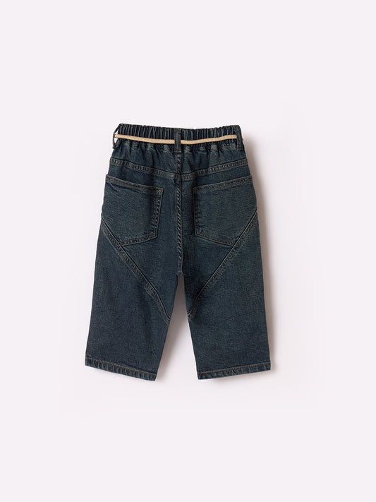 Blue Giraffe Boys Blue Boxy Fit Graphic Jeans