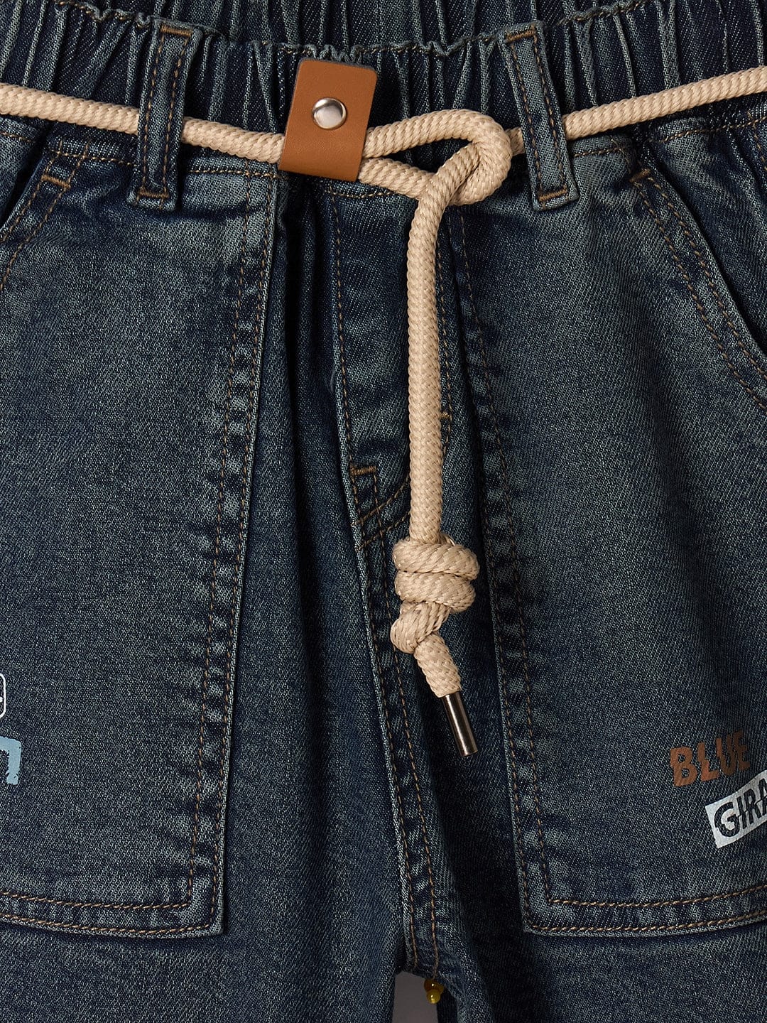 Blue Giraffe Boys Blue Boxy Fit Graphic Jeans