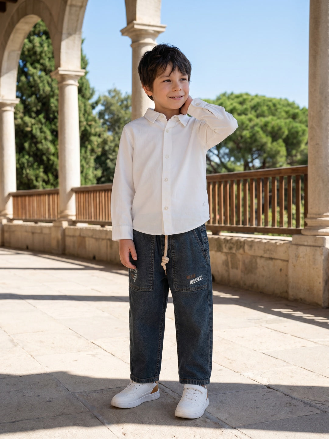 Blue Giraffe Boys Blue Boxy Fit Graphic Jeans