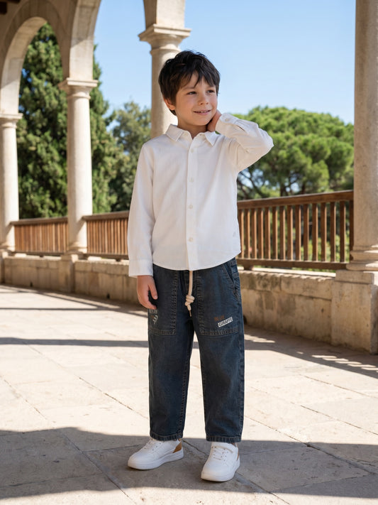 Blue Giraffe Boys Blue Boxy Fit Graphic Jeans