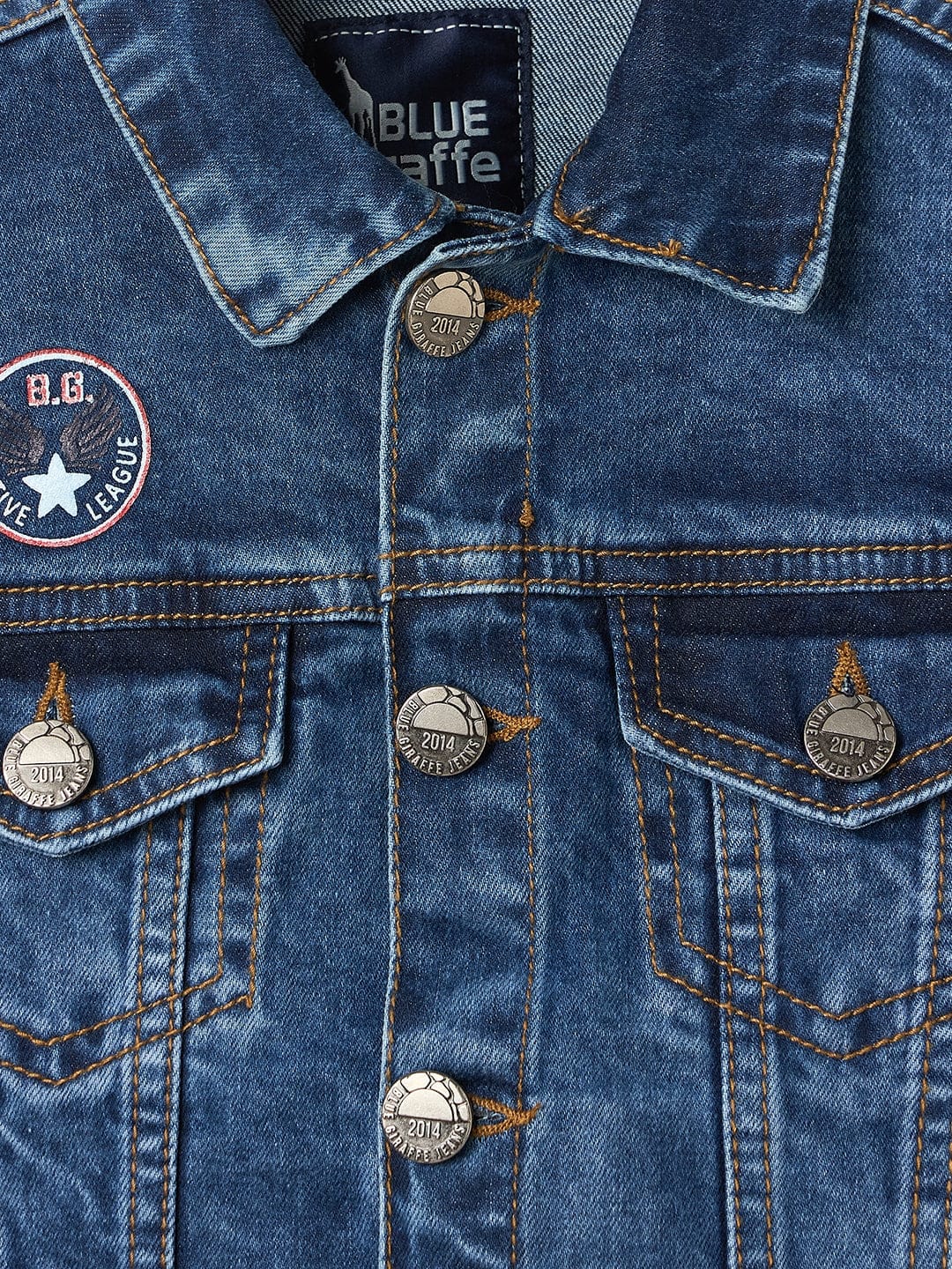 BLUE GIRAFFE Boys Blue Solid Shirt Collar Denim Jacket