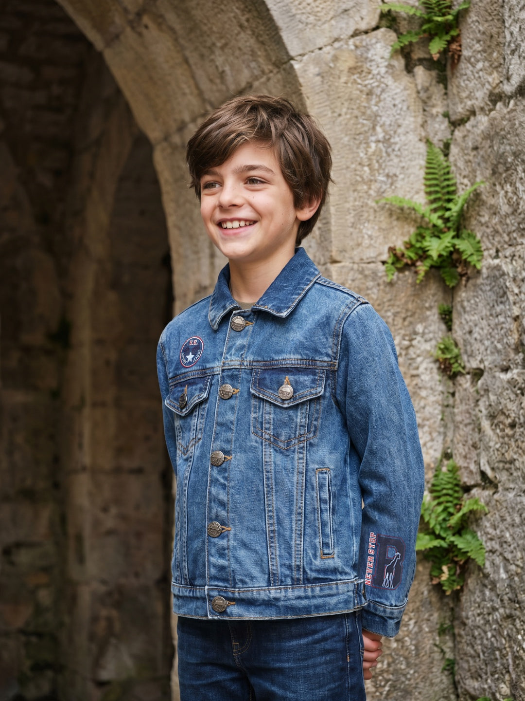 BLUE GIRAFFE Boys Blue Solid Shirt Collar Denim Jacket