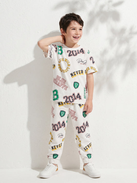Blue Giraffe Boys White Regular Fit Graphic Sweatpant