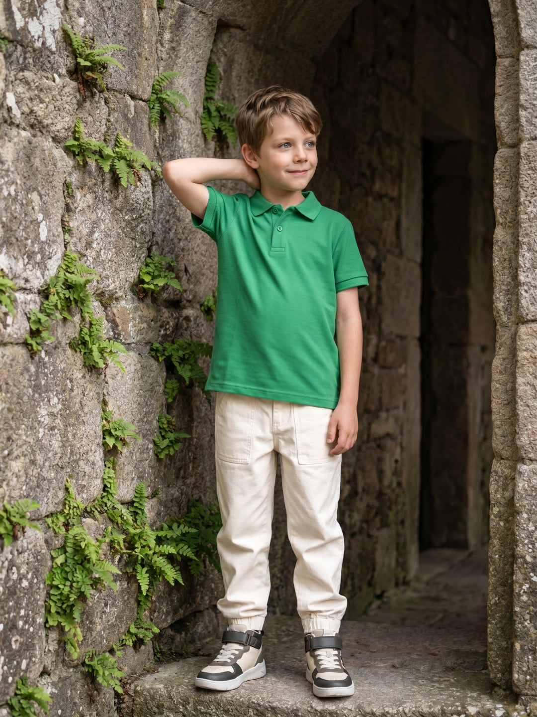 Blue Giraffe Boys White Regular Fit Solid Trouser