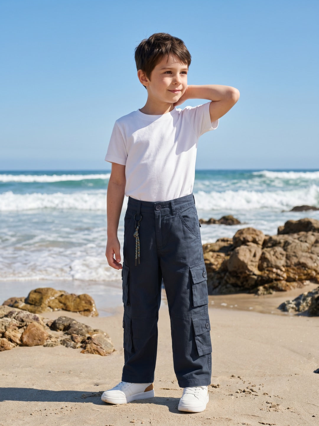 Blue Giraffe Boys Blue Regular Fit Solid Trouser
