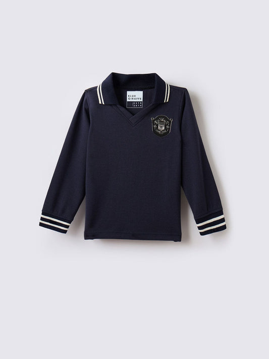 BLUE GIRAFFE Boys Navy Blue Woven Pullover Polo T-Shirt
