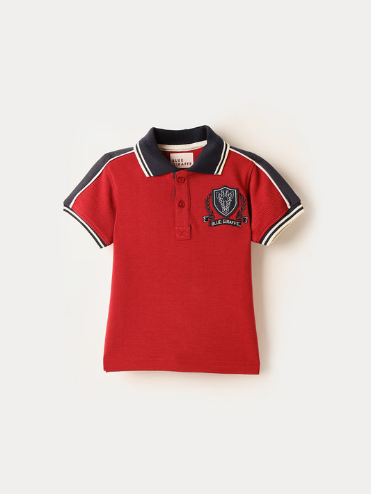 BLUE GIRAFFE Boys Red Knitted Pullover Polo T-Shirt