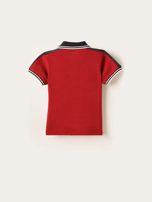 BLUE GIRAFFE Boys Red Knitted Pullover Polo T-Shirt