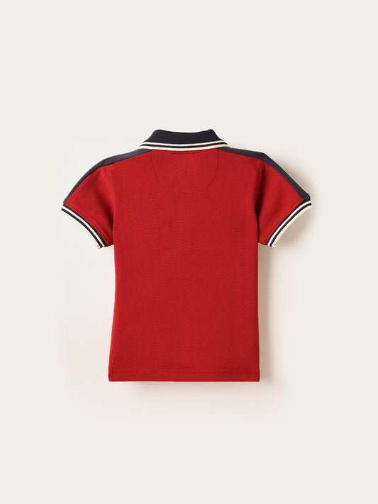 BLUE GIRAFFE Boys Red Knitted Pullover Polo T-Shirt