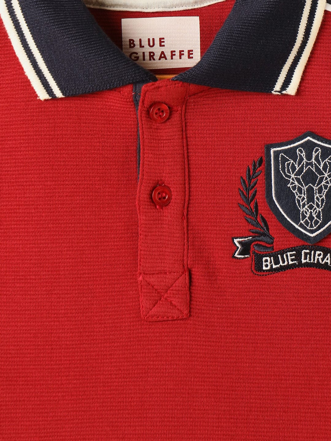 BLUE GIRAFFE Boys Red Knitted Pullover Polo T-Shirt