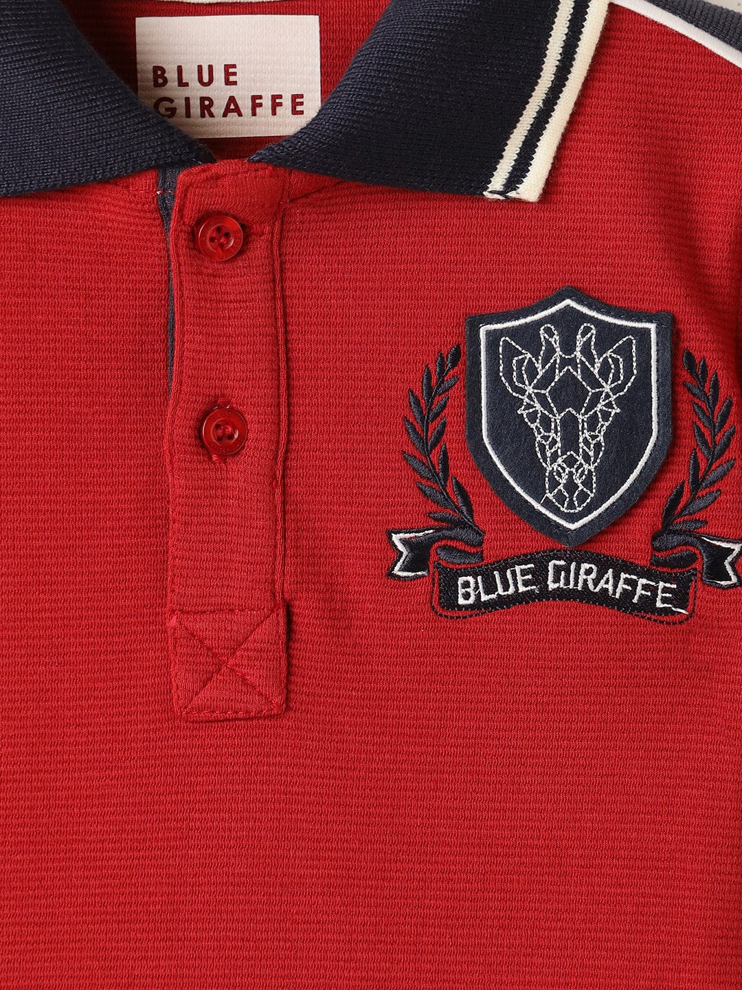 BLUE GIRAFFE Boys Red Knitted Pullover Polo T-Shirt