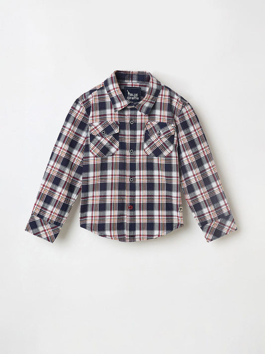 Blue Giraffe Boys Blue Checks Lapel Collar Shirt