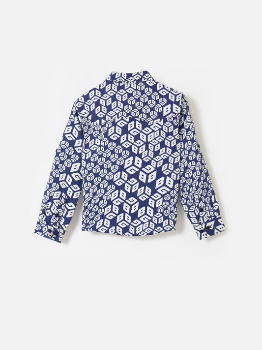 Blue Giraffe Boys Multi Printed Collar Shirt