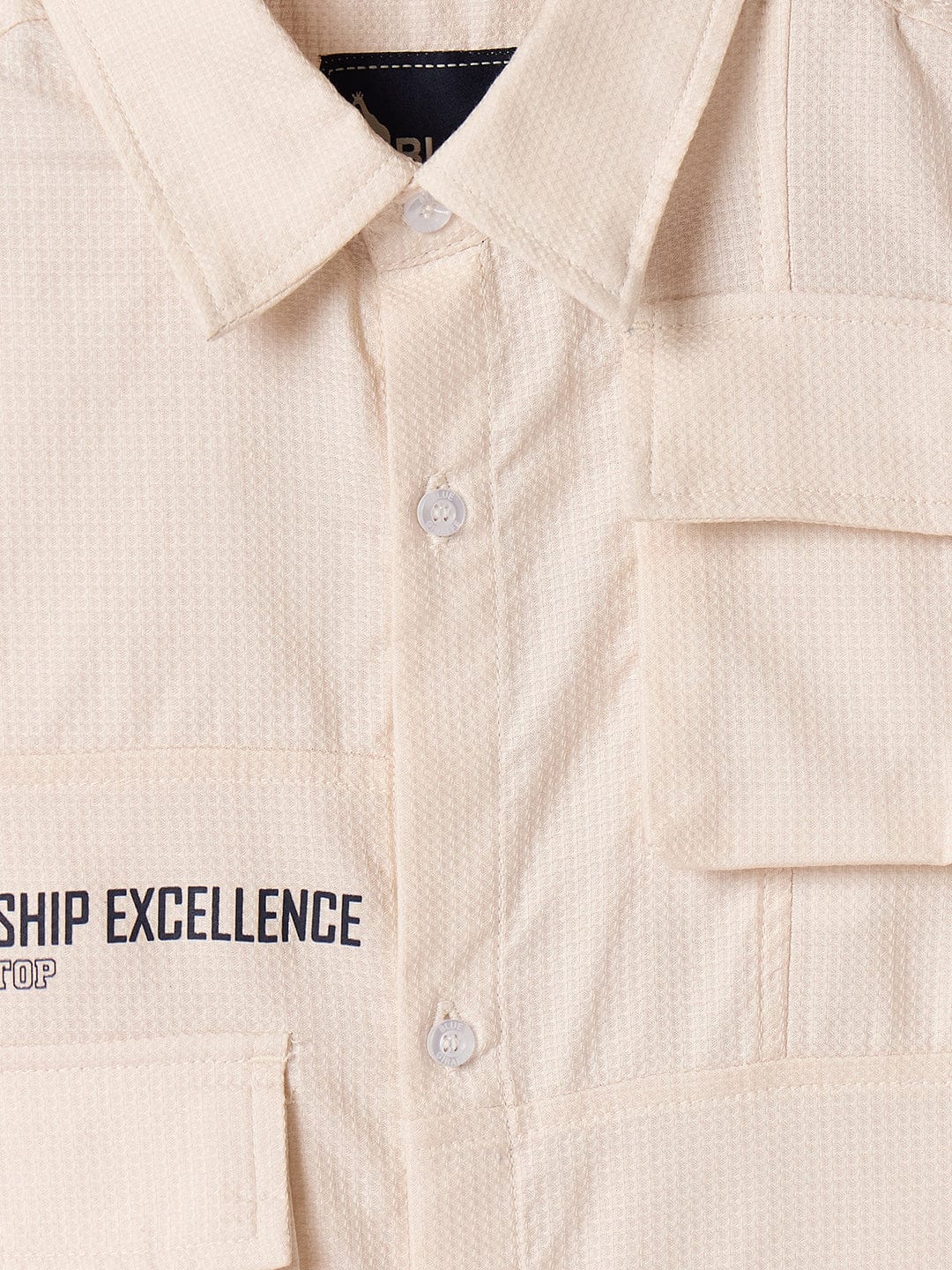 Blue Giraffe Boys White Graphic Collar Shirt